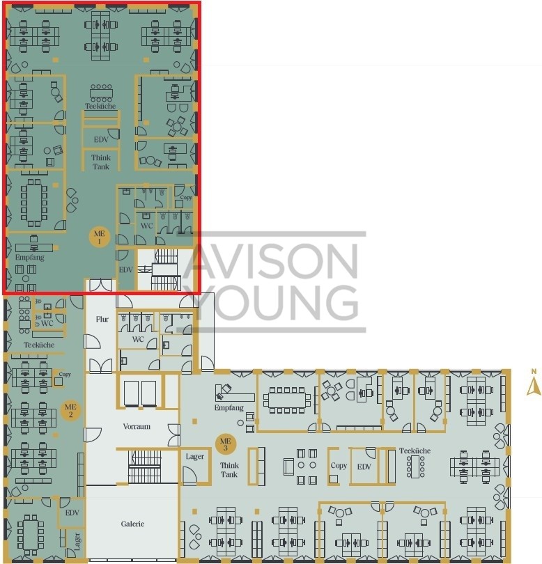 1. OG ca. 478,53 m² (rot)